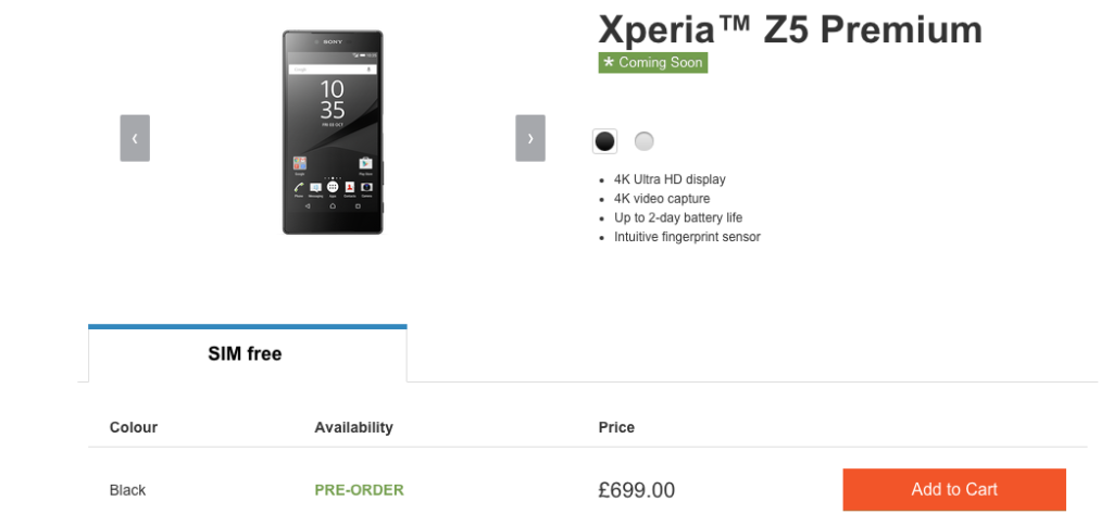 Sony Xperia Z5 Premium Price
