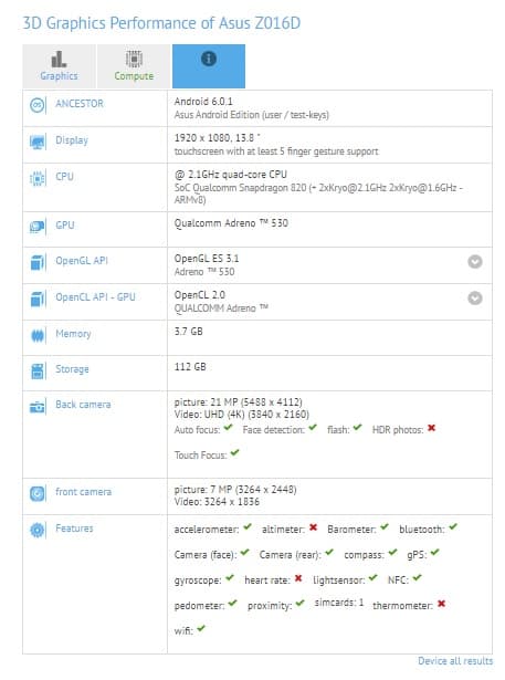 Zenfone 3 specs appear on GFXBench: 128GB of ROM...